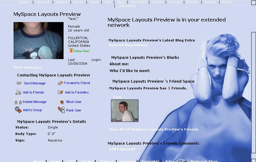 Myspace Layout Custom Coding